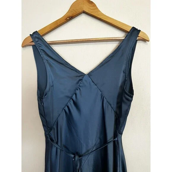 Princess Polly Blue Satin Slip Dress with Lace Trim Size 4 - Picture 8 of 16
